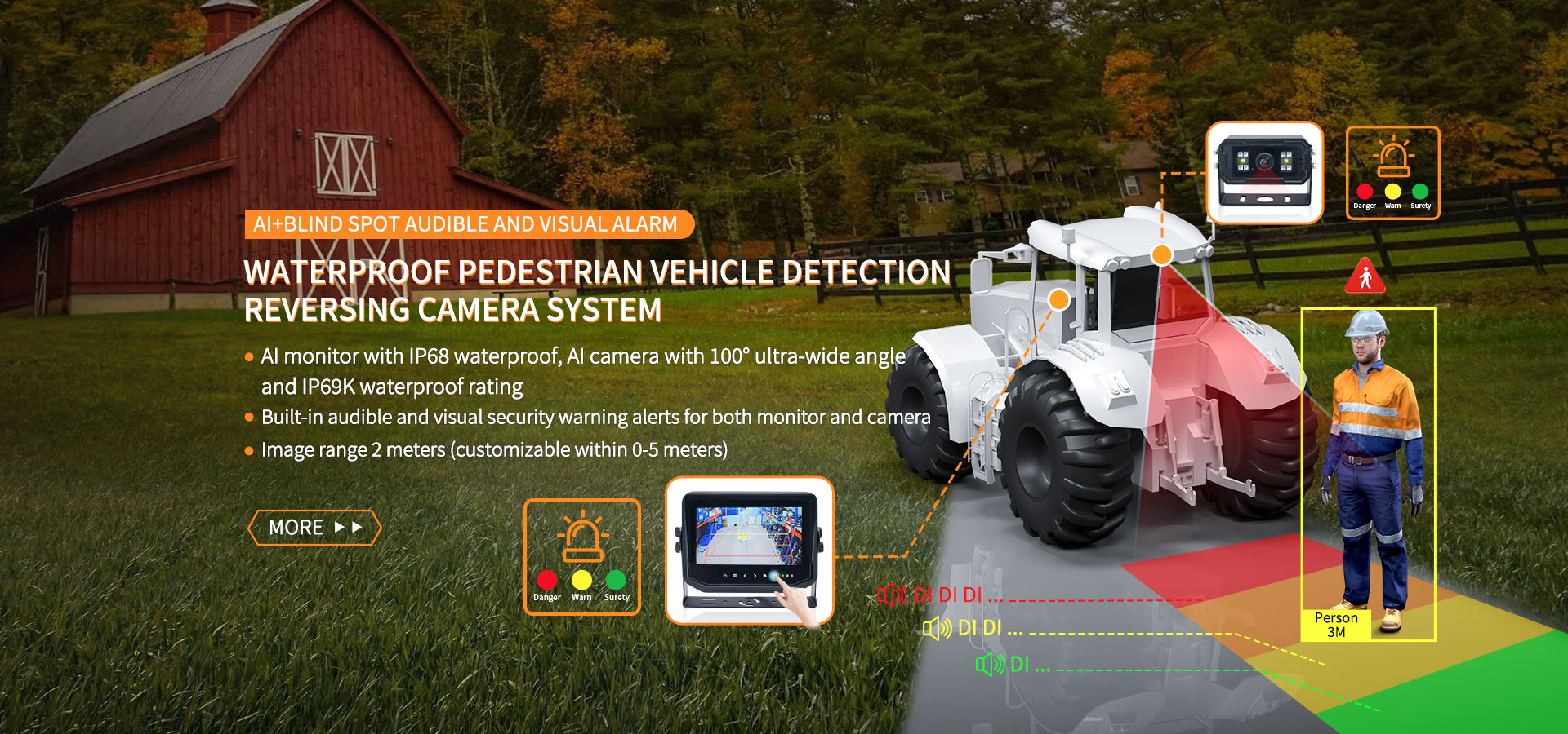 waterproof Backup Camera System Monitor and camera with audible and visual alarms