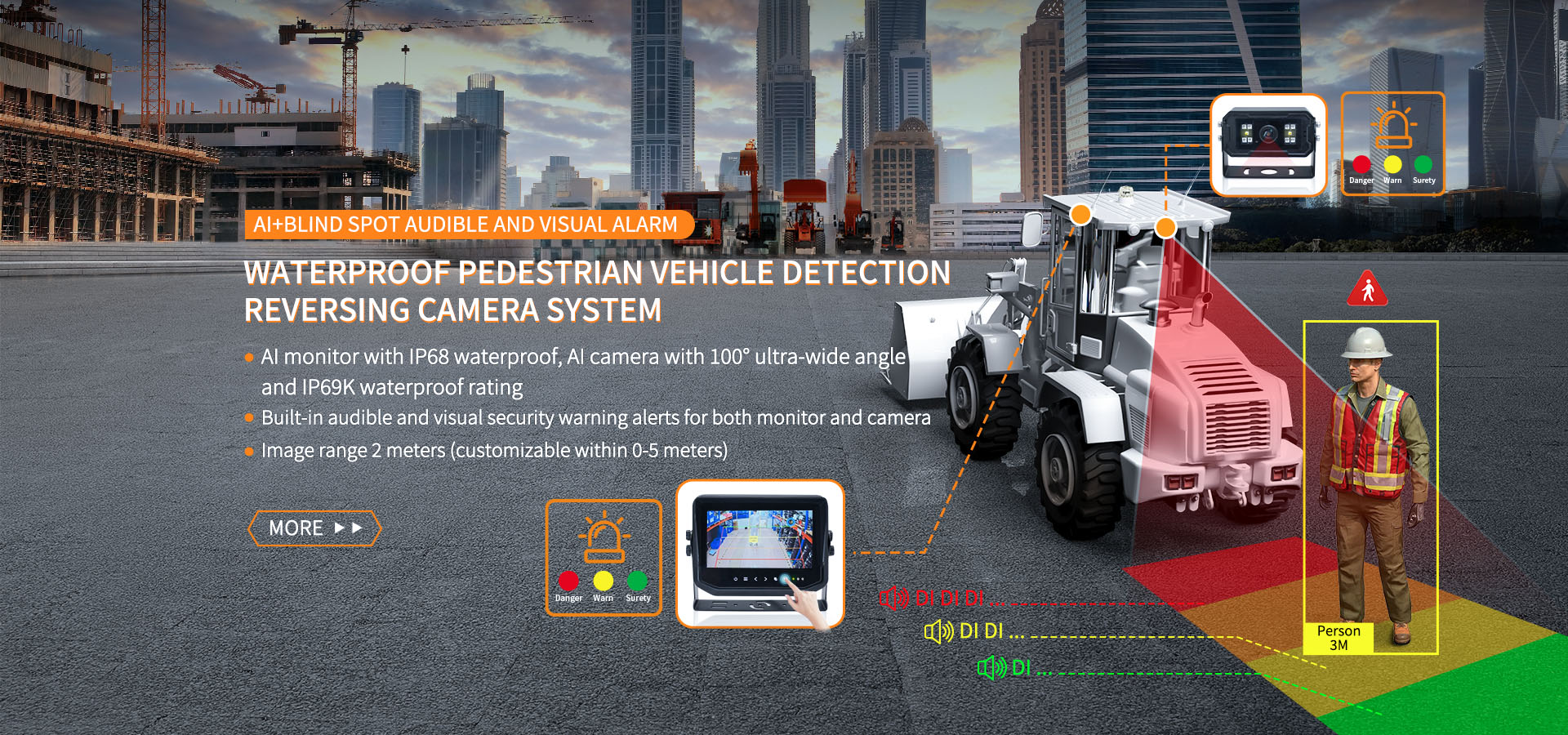 waterproof Backup Camera System Monitor and camera with audible and visual alarms