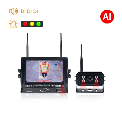 AI wireless audible and visual alarm backup camera system, monitor and camera with audible and visual alarms