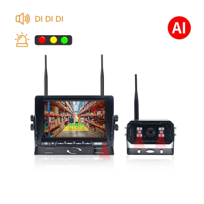 AI wireless audible and visual alarm backup camera system, monitor and camera with audible and visual alarms