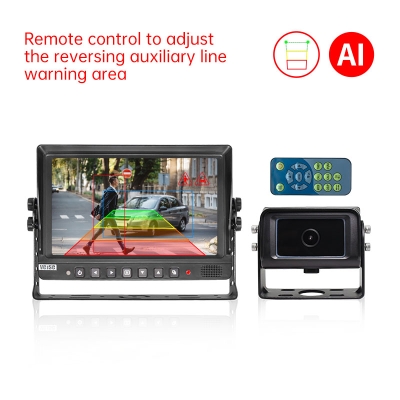 9-inch AI reverse camera system with audible and visual warning monitor and remote control for adjusting the auxiliary line of the reversing scale